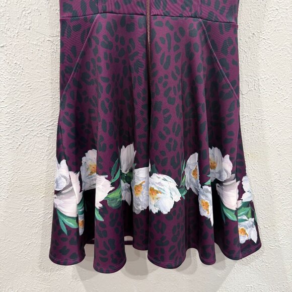 Ted Baker Animal And Floral Print Skater Dress Purple Size XS Size 1 TB - Picture 13 of 17